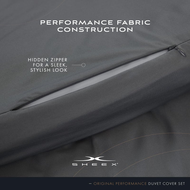 SHEEX Original Performance Cooling Duvet Cover Set, Lightweight Full/Queen Duvet Cover with 2 Standard Pillow Shams, Navy/Graphite - Image 4